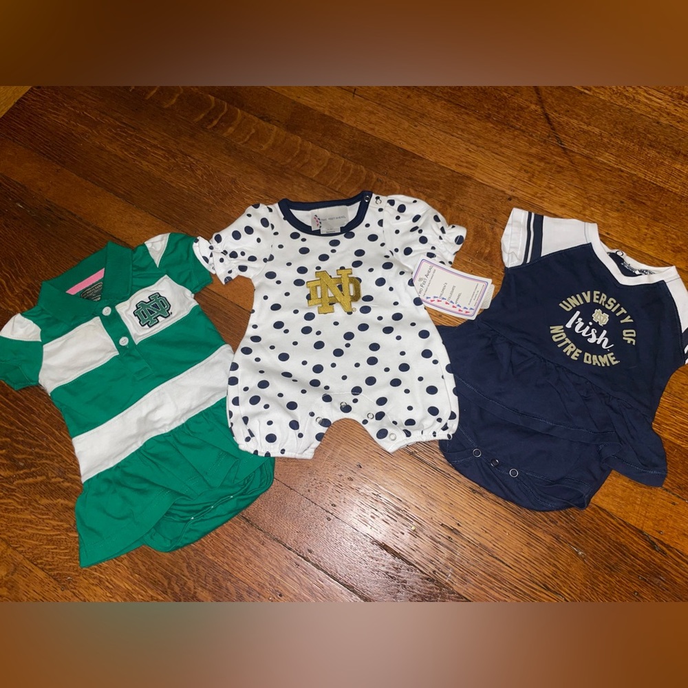 3 piece Notre Dame College girl bundle outfits skirted onesies bodysuits romper